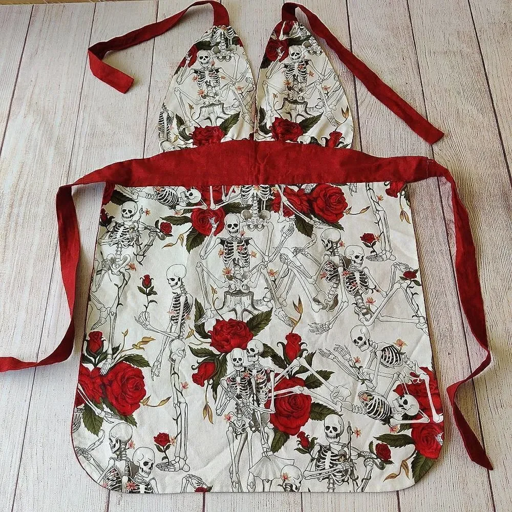 Skeletons and Roses Retro Hostess Apron